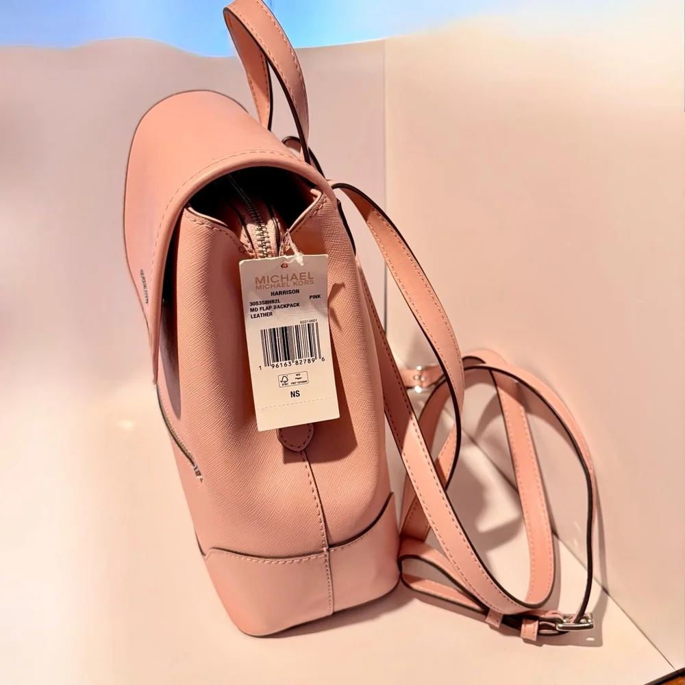 NEW Michael Michael Kors Harrison Medium Saffiano Leather Backpack Powder Pink N